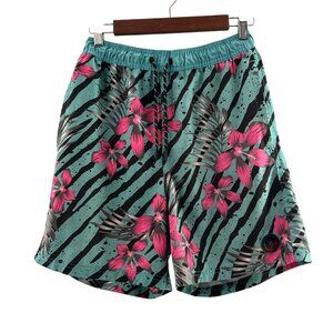 Neff Mens Tropical Floral Swim Trunks M Teal & Pink Tropical Floral Bathing